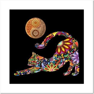 Yoga Cat Yin Yang Symbol Posters and Art